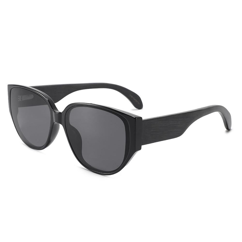 Rimless oversized cat eye polarized sunglasses with wood-effect temples Bowlift