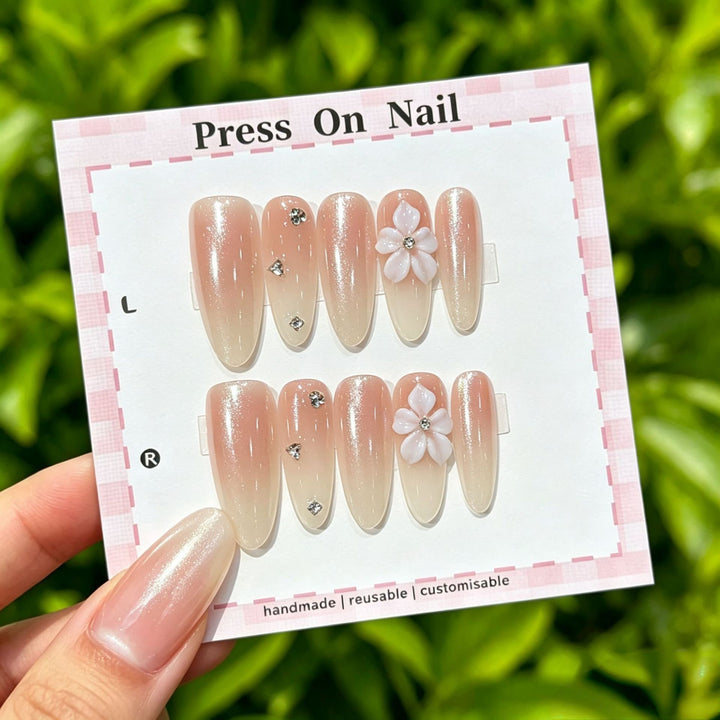 Artistic Press-On Nail Set with Floral and Graphic Designs