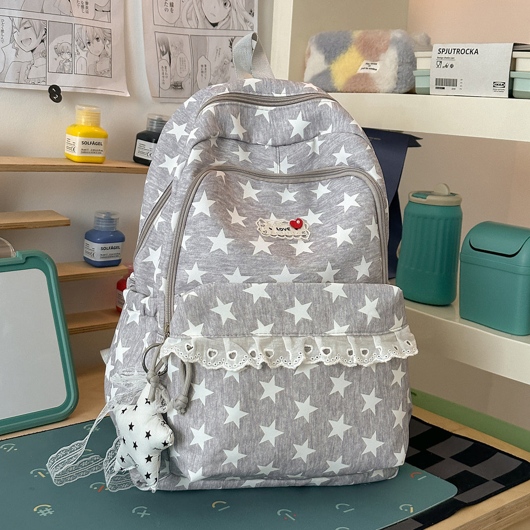 Trendy Star-Print School Backpack Bowlift