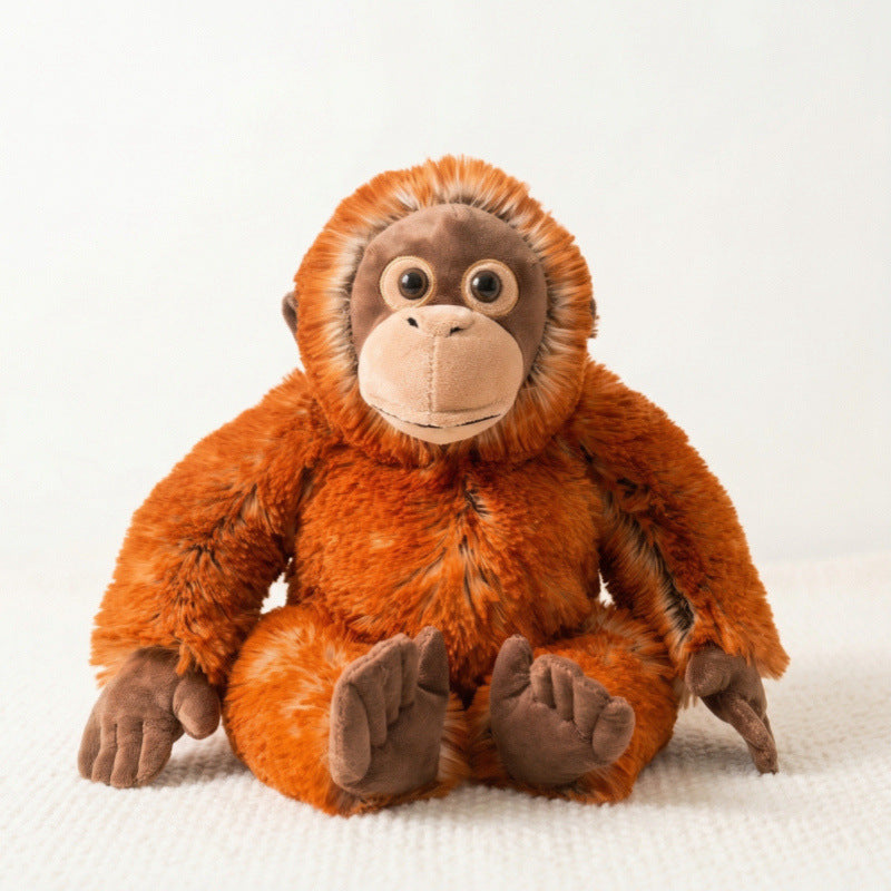 Plush Sitting Gorilla Toy with Long Faux Fur and Soft Bean-Fill Bowlift