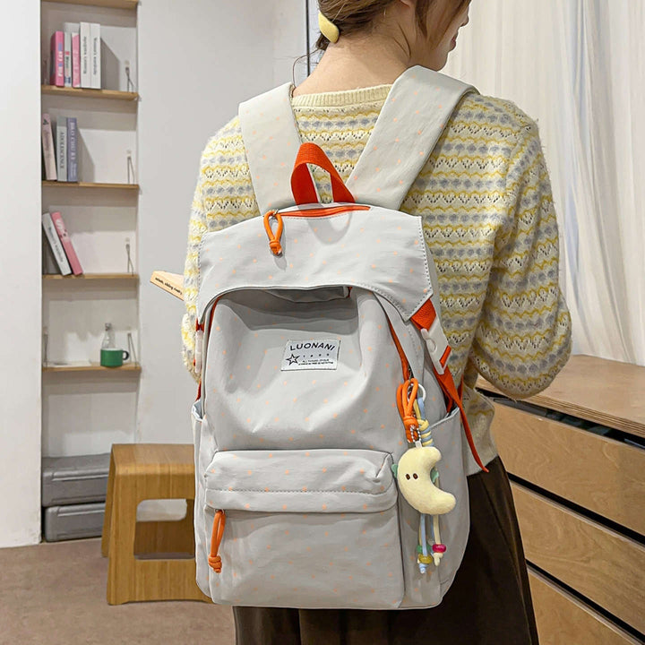 Polka-Dotted Canvas Backpack Bowlift