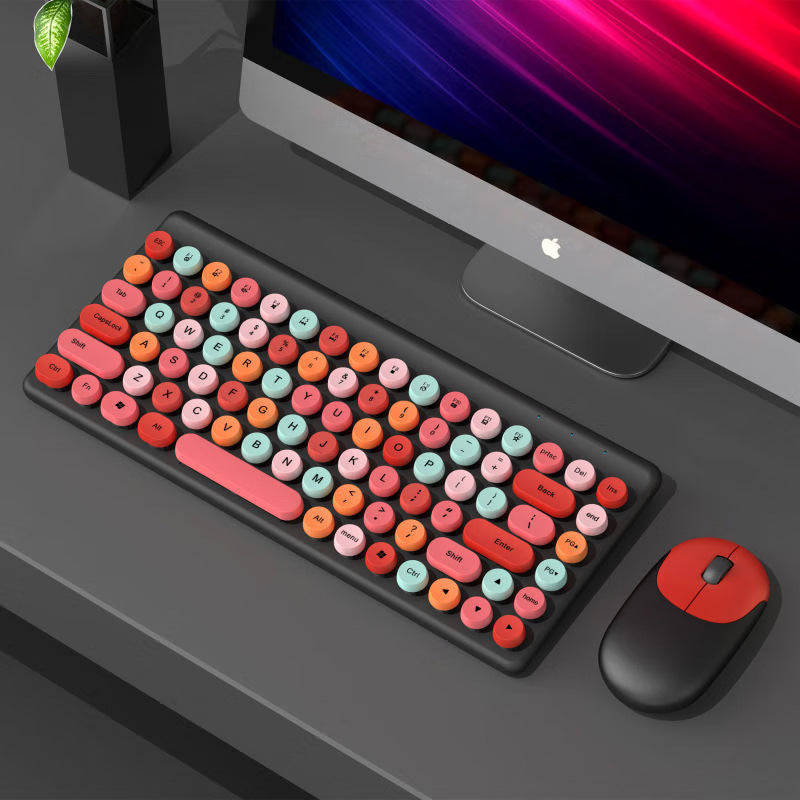 Retro Round-Key Wireless Keyboard and Mouse Set Bowlift