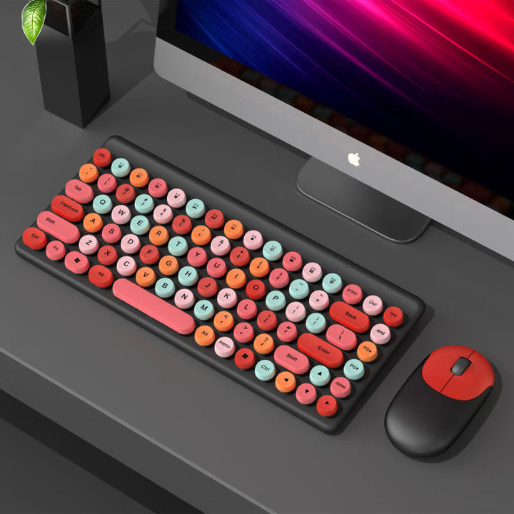 Retro Round-Key Wireless Keyboard and Mouse Set Bowlift