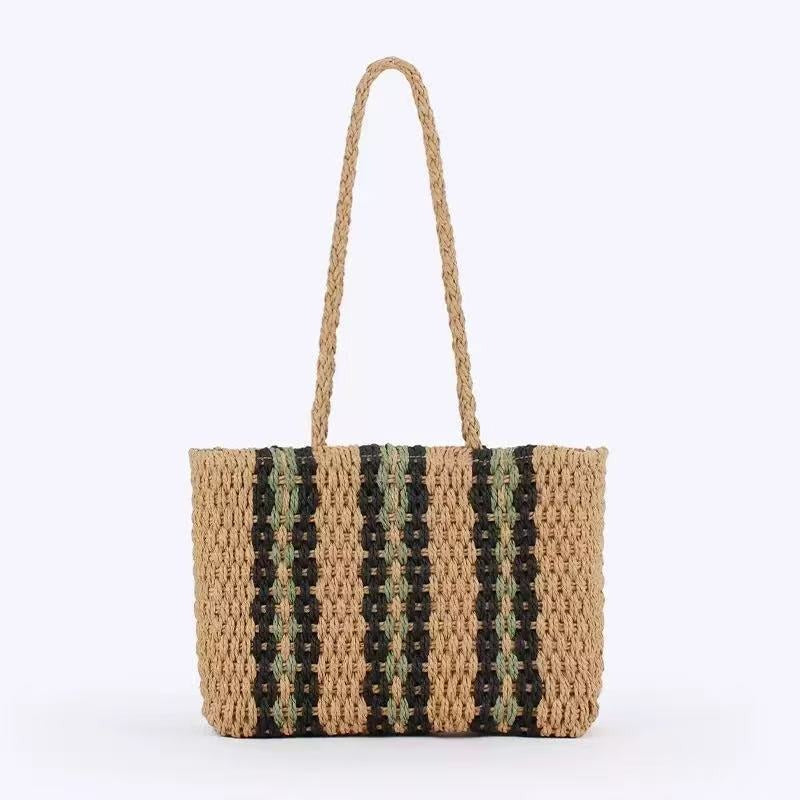 High-quality natural straw tote bag with colorful stripes Bowlift