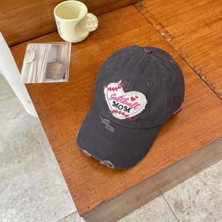 Women's Distressed Heart-Embroidered Baseball Cap Bowlift