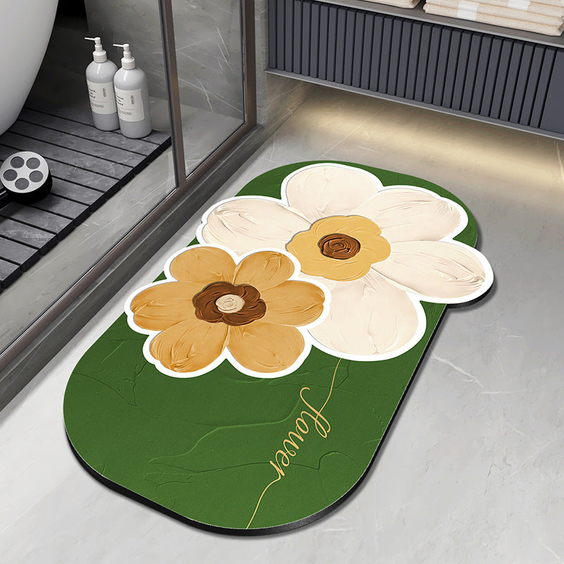 Floral Design Plush Bath Mat Bowlift