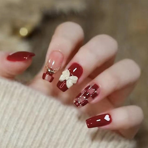 Decorative Press-On Nails with Bow Accents