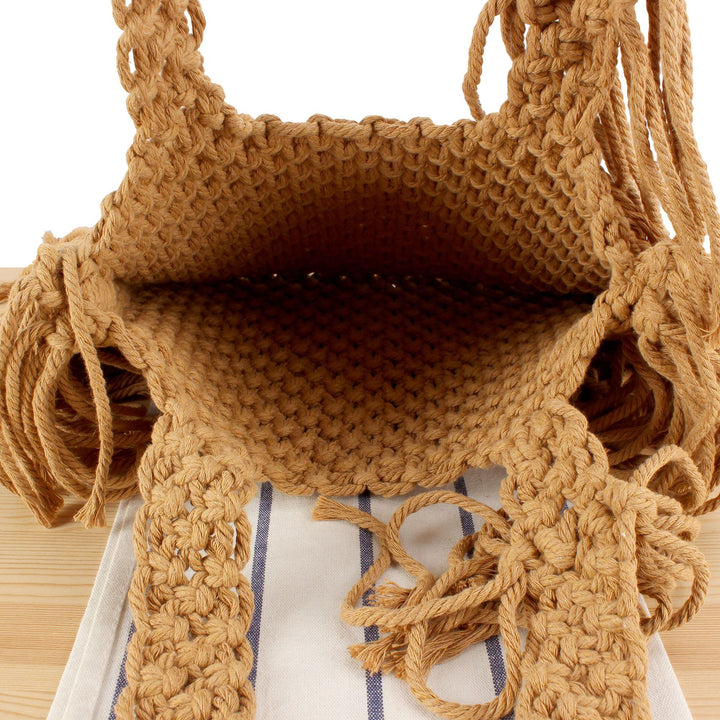 Macrame bag with creative fringes and comfortable carrying handle Bowlift