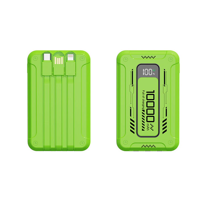 Power bank with integrated charging cables and digital charge level indicator Bowlift
