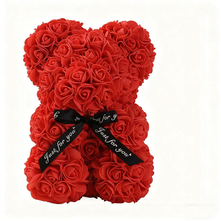 Handcrafted Foam Rose Teddy Bear Gift Sculpture With Satin Ribbon