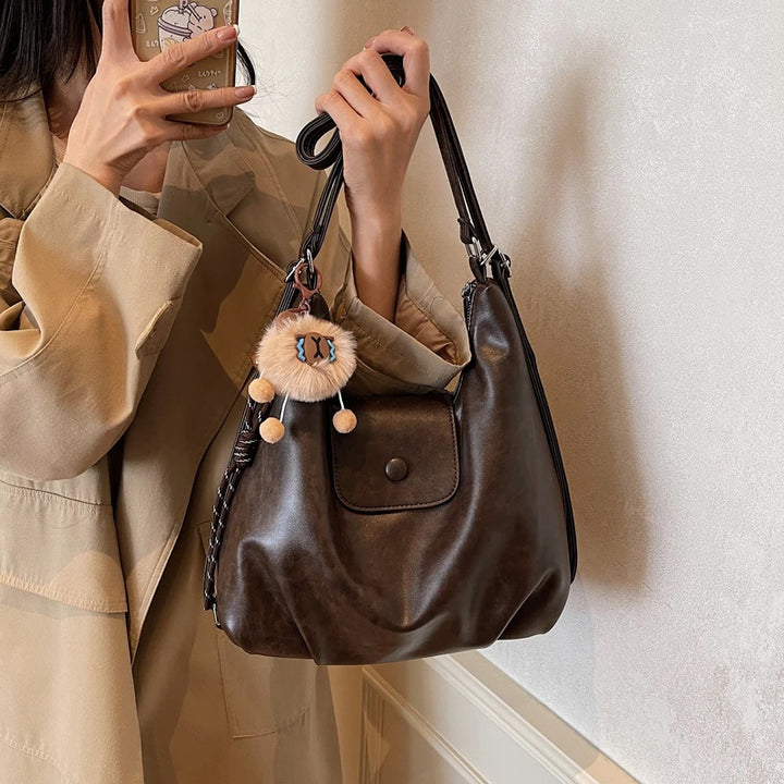 Chic Textured Leather Hobo Bag Bowlift