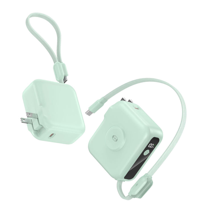Compact charger with integrated USB-C cable and digital display Bowlift
