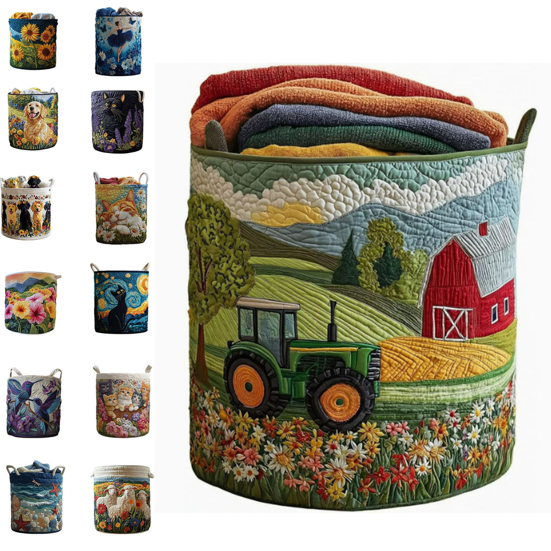 Quilted Decorative Laundry Storage Basket With Rope Handles Collapsible Fabric Organizer