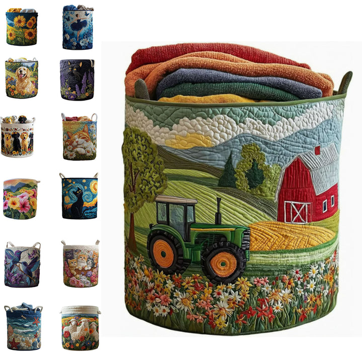 Quilted Decorative Laundry Storage Basket With Rope Handles Collapsible Fabric Organizer
