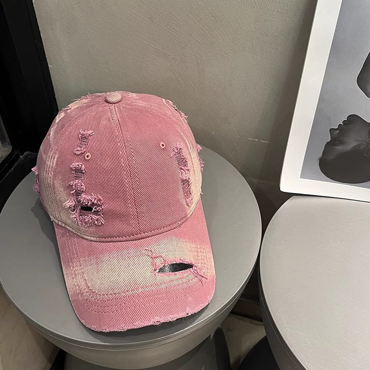 Women's Distressed Black Denim Baseball Cap Bowlift