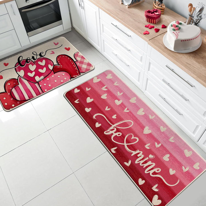 Heart-Themed Kitchen Runner Mat Bowlift