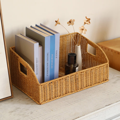 Woven Storage Organizer Basket with Cutout Handles Bowlift