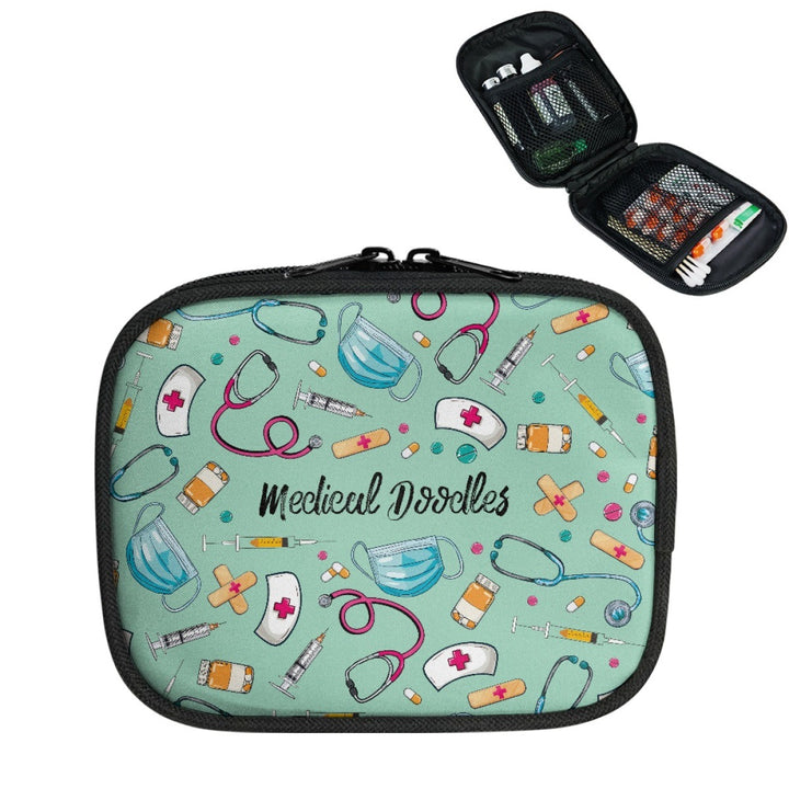 Compact Medical Organizer Pouch with Mesh Compartments and Dual-Zip Bowlift