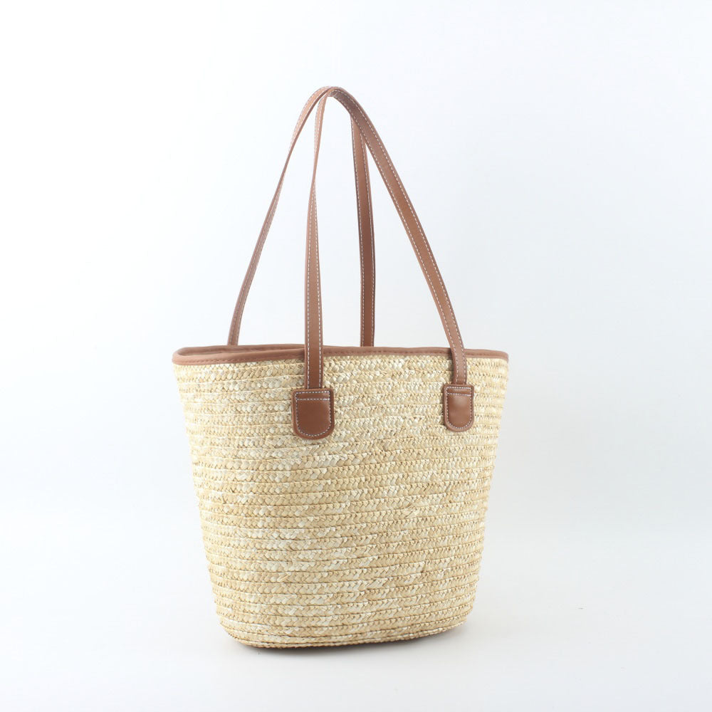 Braided basket bag with elegant leather handles Bowlift