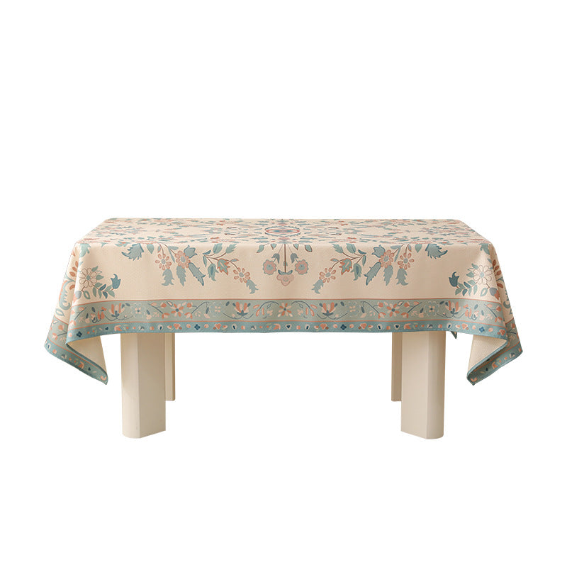 Rectangular easy-care tablecloth in floral jacquard with decorative border Bowlift
