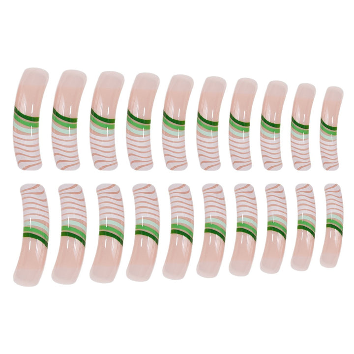 Artistic Long Press-On Nail Set with Unique Striped Design Bowlift