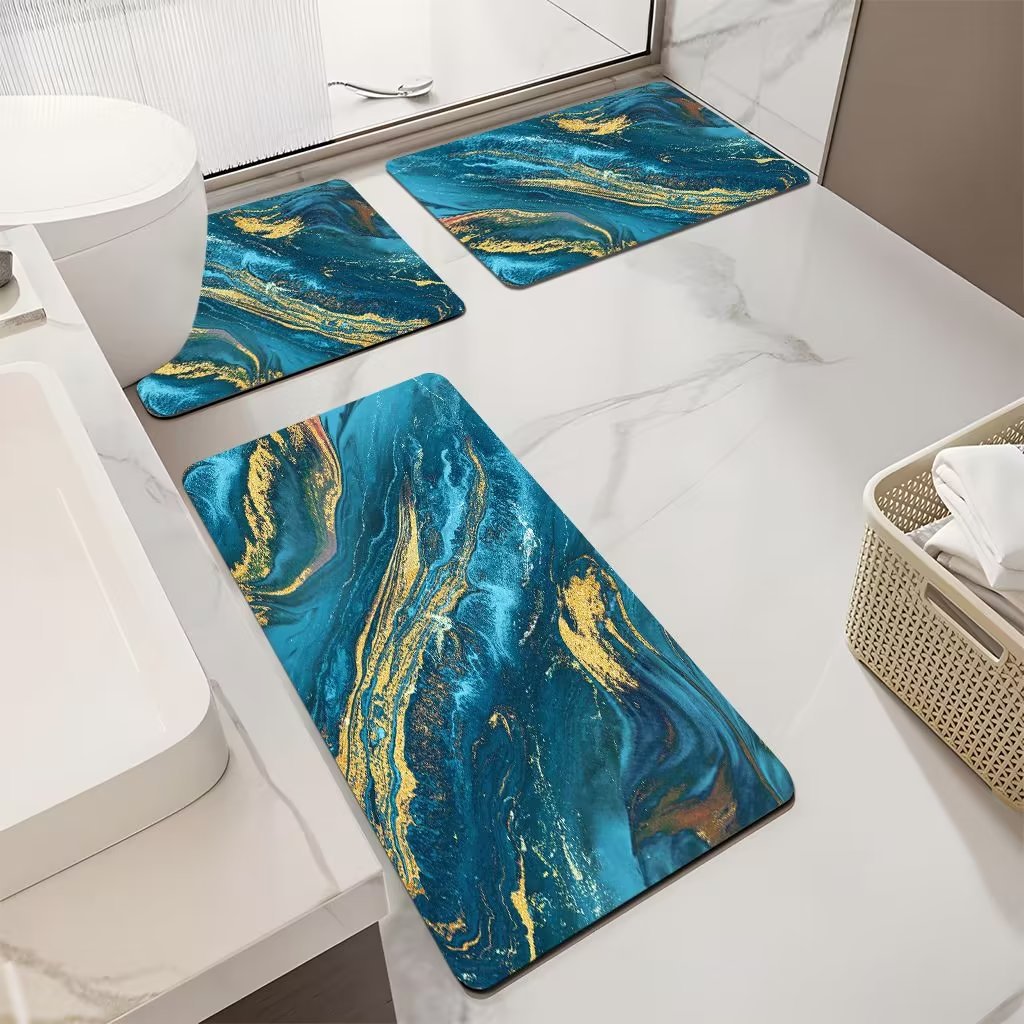 Luxurious Marble Pattern Bath Mat Set Bowlift