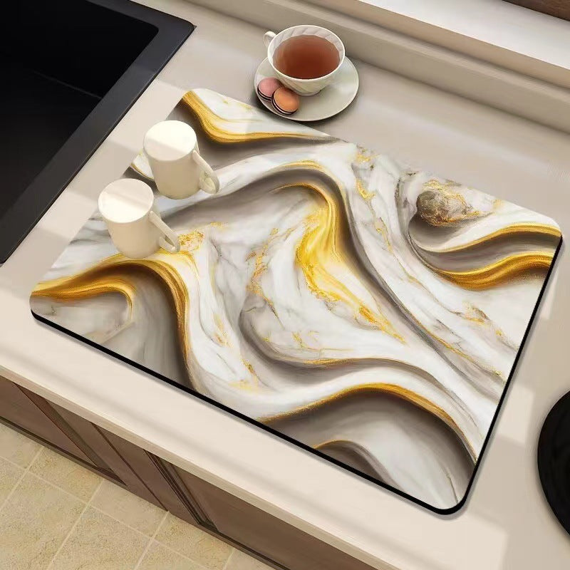 Marble-Inspired Kitchen Counter Mat Bowlift
