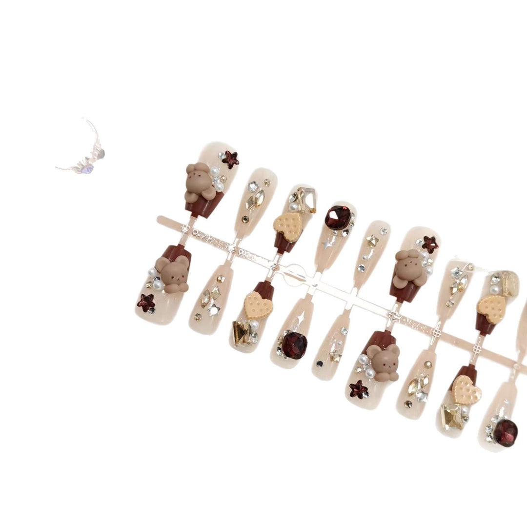 Artificial nails with charming animal and glitter design Bowlift