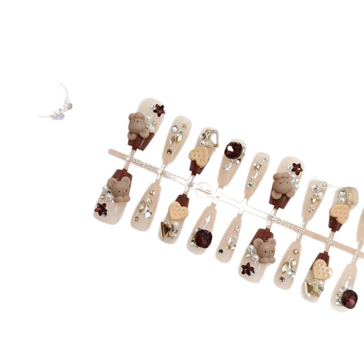 Artificial nails with charming animal and glitter design Bowlift