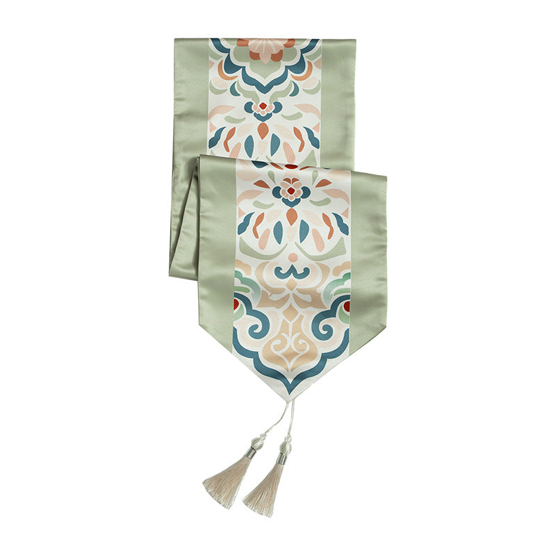 Decorative table runner with oriental tile pattern and tassels Bowlift