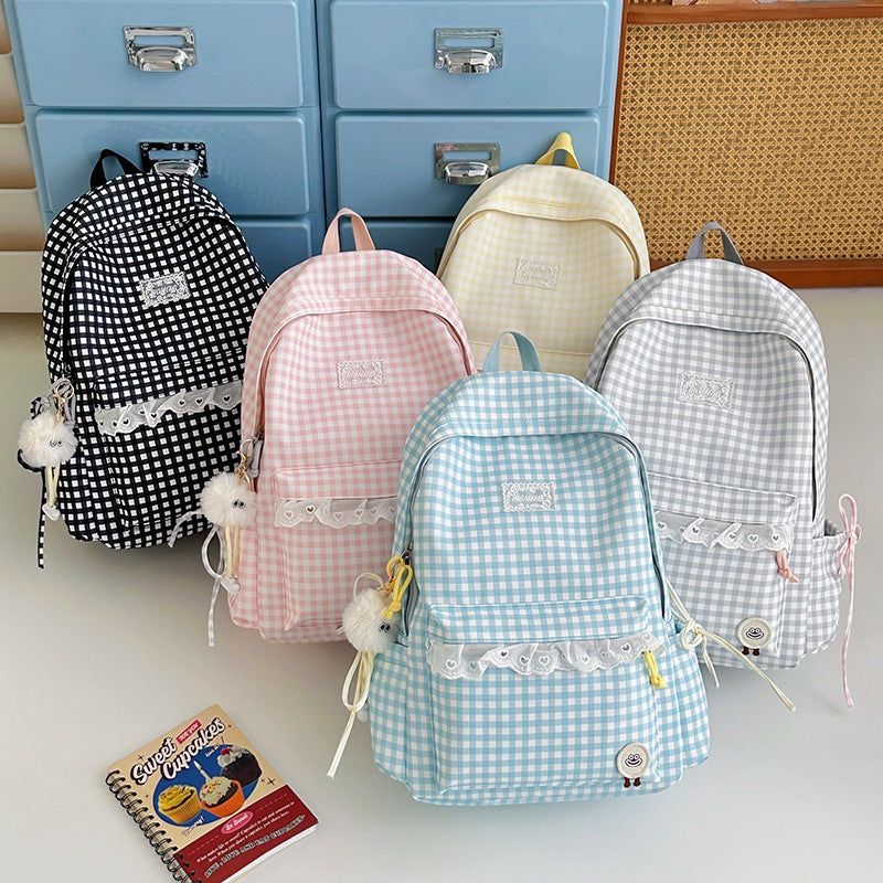 Cute Gingham Print Backpack Bowlift