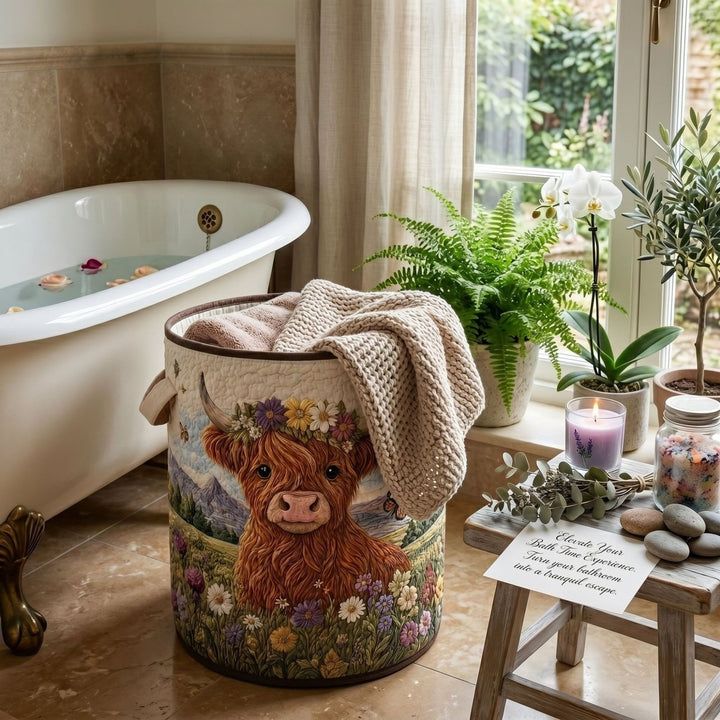 Quilted Decorative Laundry Storage Basket With Rope Handles Collapsible Fabric Organizer