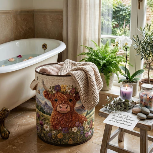 Quilted Decorative Laundry Storage Basket With Rope Handles Collapsible Fabric Organizer