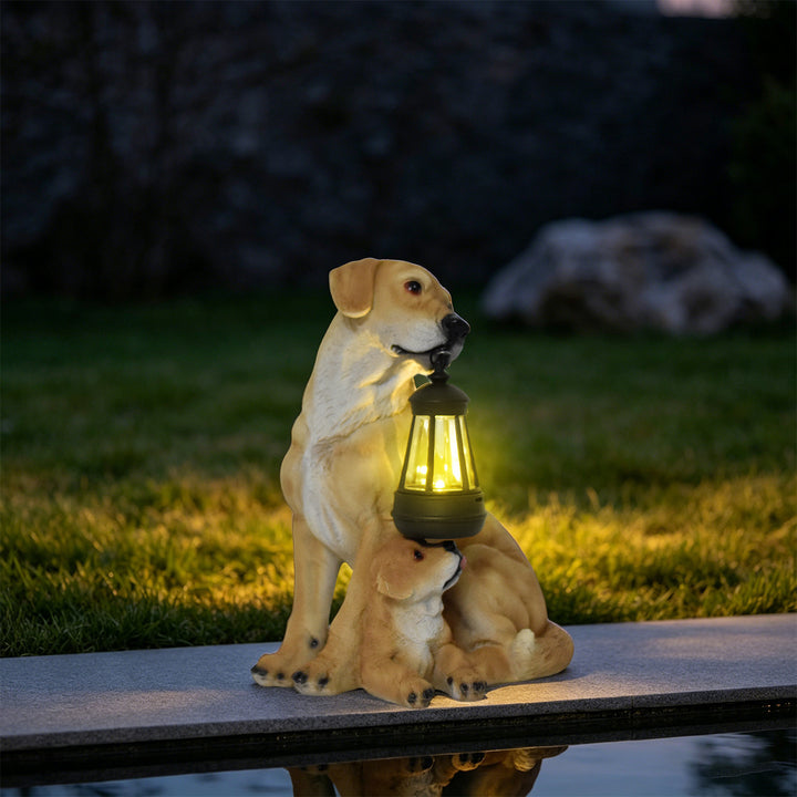 Outdoor Solar LED Lantern Boxer Dog Statue Bowlift
