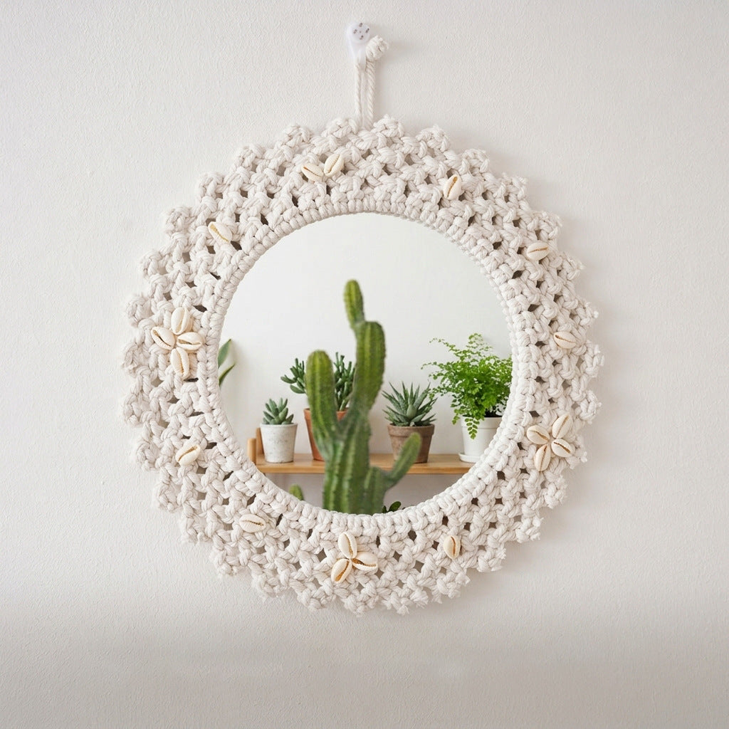 Decorative Macrame Star-Shaped Wall Mirror Bowlift