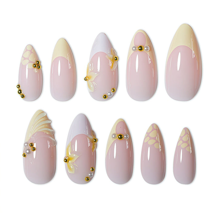 Elegant Floral Accent Press-On Nails Bowlift
