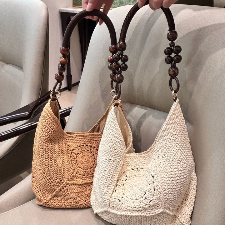 Hand-knotted shoulder bag with wooden handles Bowlift
