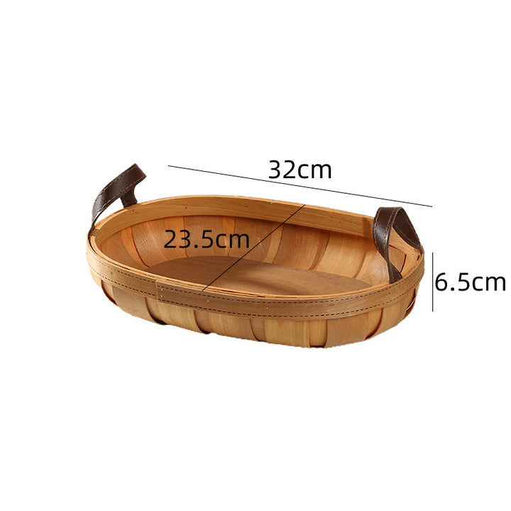 Handcrafted Oval Serving Tray with Leather Handles Bowlift