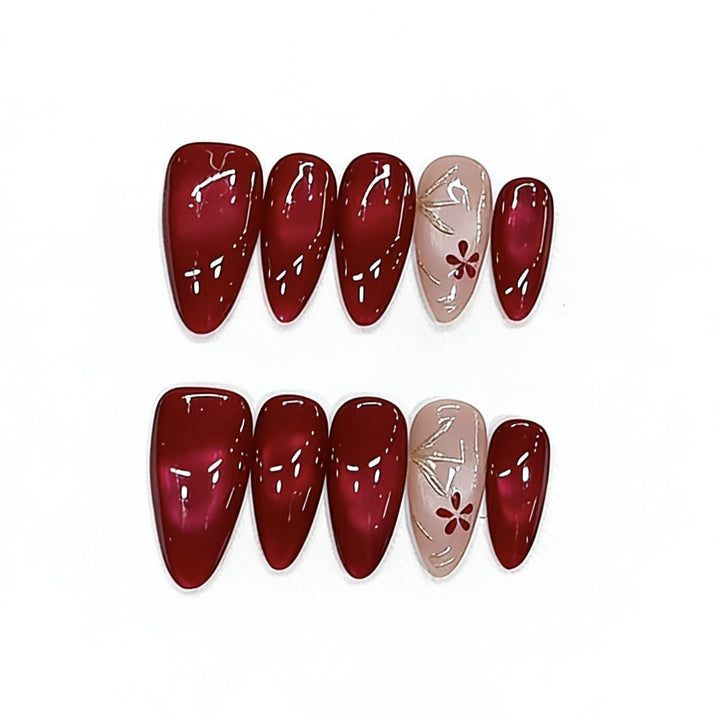 Elegant Red Press-On Nail Art Set Bowlift