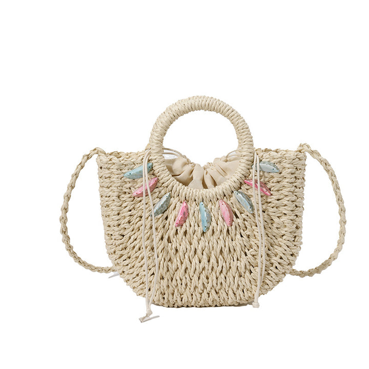 Fashionable straw bag with pearl embellishments Bowlift