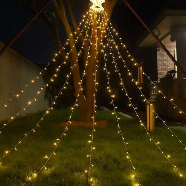 Decorative Star LED Wall Lamp With Warm Twinkle Tassel Fairy String Lights Bowlift