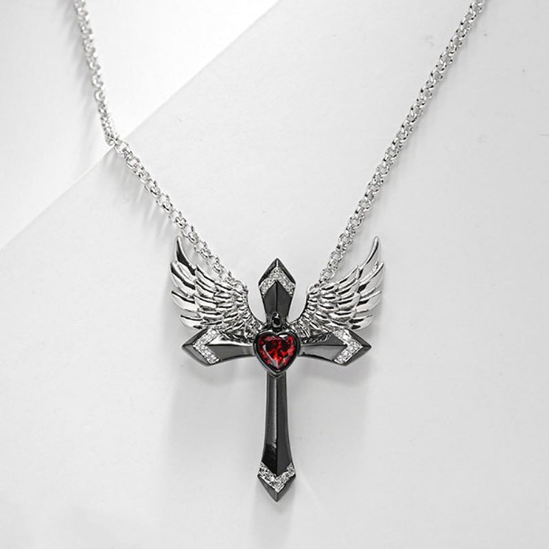Gothic Angel Wing Cross Pendant Necklace Bowlift