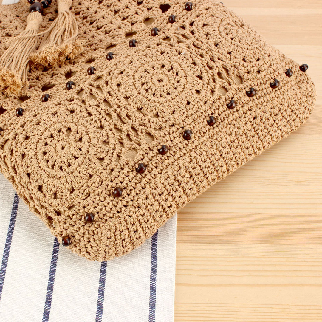 Handmade Macramé Tote Bag with Floral Crochet Work Bowlift