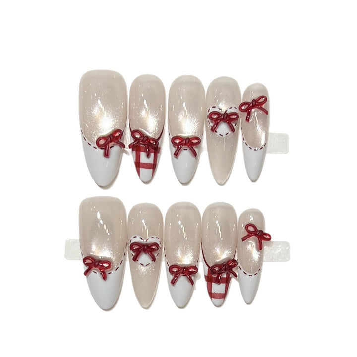 Decorative Stiletto Press-On Nail Set with Bow Accents Bowlift