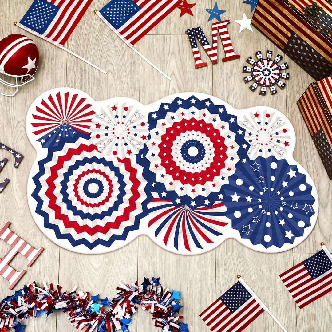 Semi-Circular Tufted Chenille Non-Slip Bathroom Mat With Star Stripe Pattern