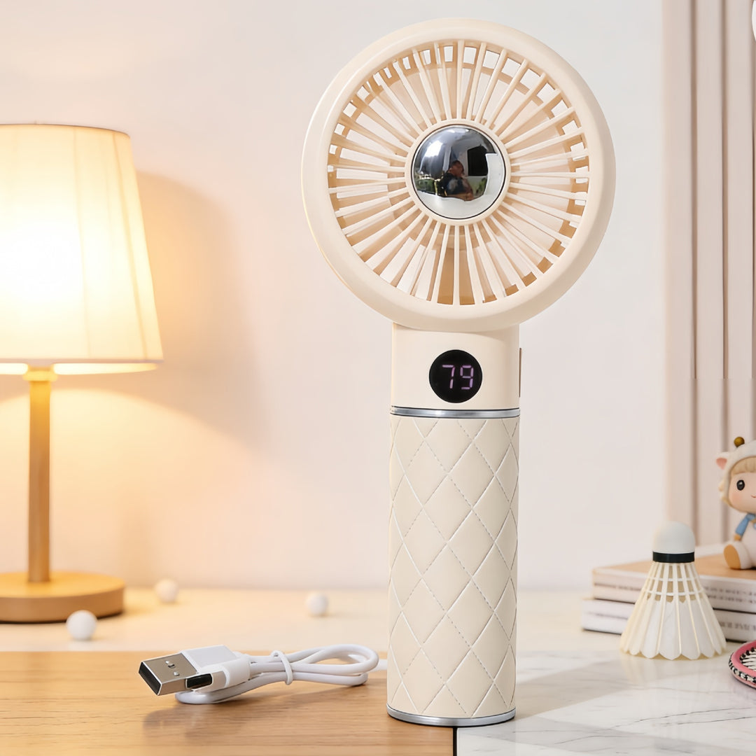 Women's Portable Mini Fan with Digital Display Bowlift
