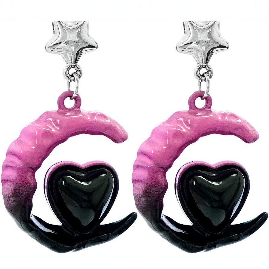 Artistic Moon and Heart Dangle Earrings Bowlift