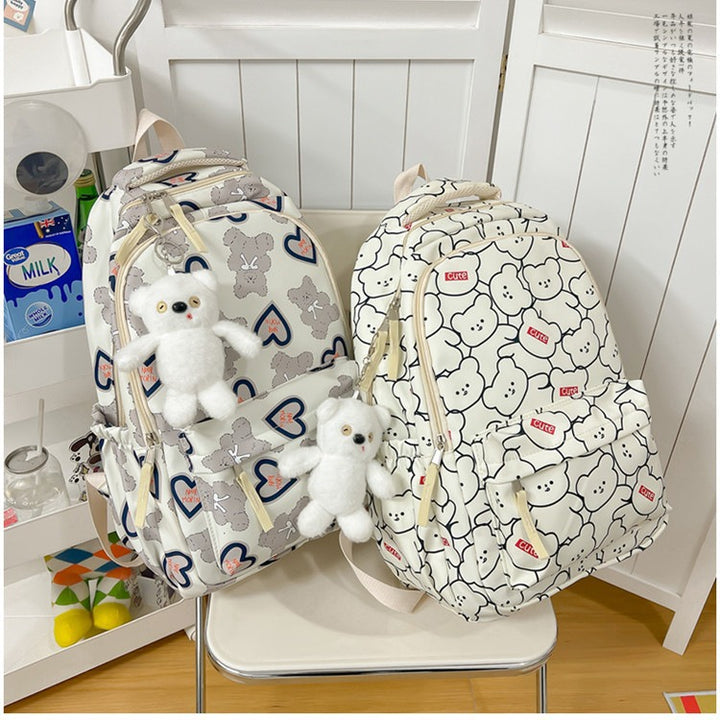 Backpack with Cute Bear Pattern and Functional Compartments Bowlift