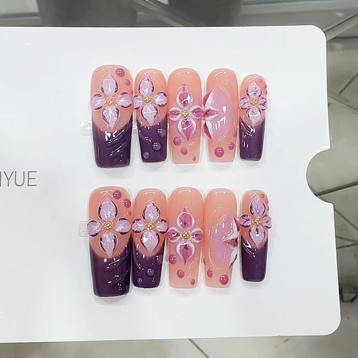 Artistic Floral Design Press-On Nails Bowlift