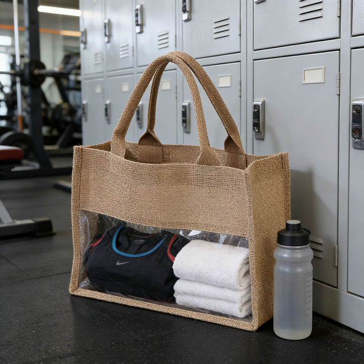 Shopping bag made of natural jute with mesh design Bowlift